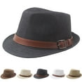 thumbnail image 1 of QLEICOM Hats for Men,Mens Hat,Unisex Solid Color Straw Boater Hat with Classic Wide Brim for Sun Protection and Retro British Style Breathable Fedora Ideal for Summer Khaki, 1 of 3