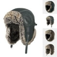 thumbnail image 1 of QLEICOM Hats for Men,Men's Leather Winter Cap with Faux Fur Lining and Ear Protection Motorcycle Style Windproof Hat for Outdoor Adventures Coffee, 1 of 6