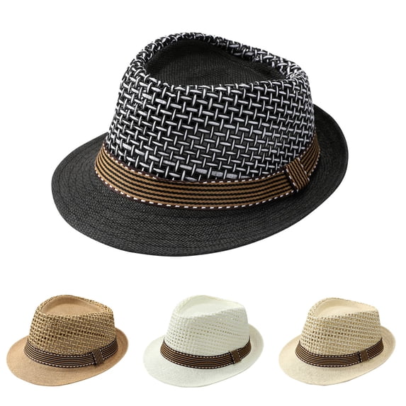 QLEICOM Hats for Men,Mens Hat,Men Color Block Fedora with Striped Mesh Inserts and Ventilated for Airflow and Sun Protection Beige