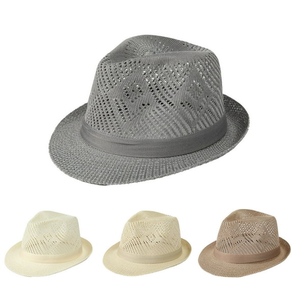 QLEICOM Hats for Men,Mens Hat,Men Solid Color Fedora Hat with Breathable Mesh Panels and All-Around Brim for Complete Sun Protection Beige