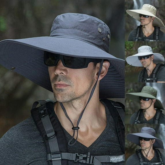 QLEICOM Hats for Men,Mens Hat,Solid Color Wide Brim Sun Hat with Full Coverage for Outdoor Activities Fashion for Fishing Hiking and Beach Use Gray