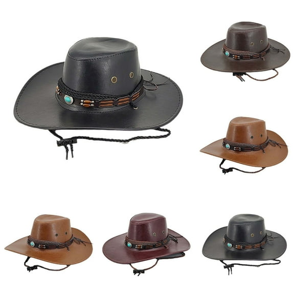 QLEICOM Hats for Men,Mens Hat,Western Style Cowboy Hat with Wide Brim for Sun Protection and Vintage Inspired Outdoor Occasion Black
