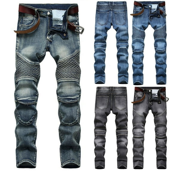 QLEICOM Jeans for Men,Mens Jeans Relaxed Fit,Men Vintage Washed Jeans with Faded Color and Subtle Whiskering for Classic Motorcycle Style Straight Leg Pants Feature Slim Tailored Fits