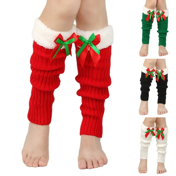 QLEICOM Leg Warmers,Socks for Women,Women's Christmas Leg Warmers with Fleece Lining for Ankle To Knee Coverage Knit Boot Socks Provide Thermal Insulation As Fashion Footwear Accessories Black