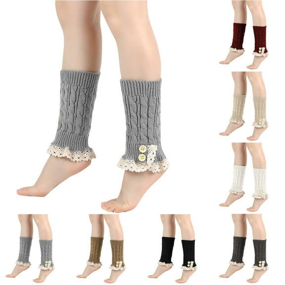 QLEICOM Leg Warmers,Socks for Women,Women's Knit Leg Warmers with Button Lace Trim and Soft Thermal Wool Slouchy Socks Ideal for Yoga Boot Cuffs and Cold Weather Comfortable Khaki