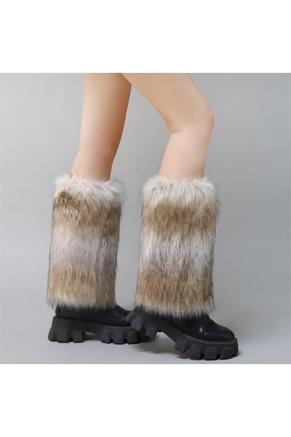 Leg Warmers,Women's Plush Boot Cuffs with Faux Fur Trim and Slouchy Mid-Calf Knit Leg Warmers Provide Extra Warmth As Boot Liners Or Fashion Sock Accessories White