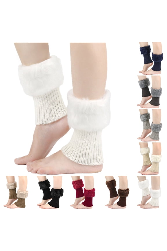 Leg Warmers,Socks for Women,Women's Short Boot Cuffs with Faux Fur Trim and Fold Over Collar for Style Knit Leg Warmers Add Fashion Warmth To Any Boots and Shoes Black