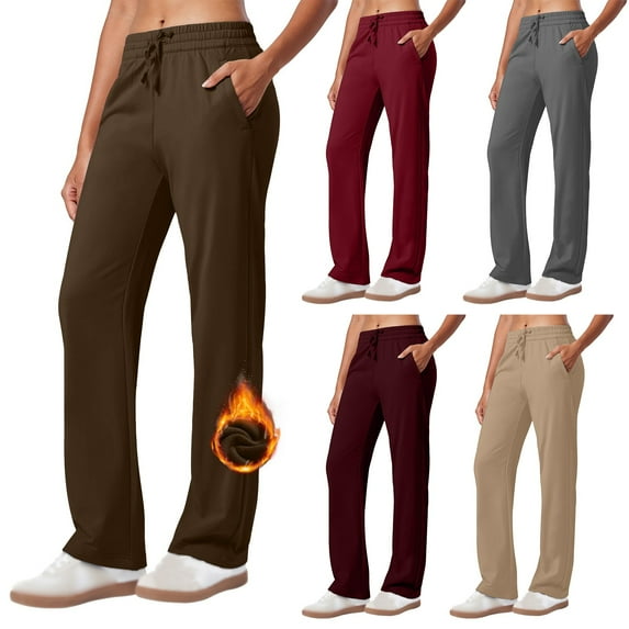 QLEICOM Leggings With Pockets for Women,Yoga Pants Women,Women's Light Fleece Yoga Pants with High-Waist and Drawstring Waist Straight Leg Lounge Pants with Pockets for Daily Work and Exercise