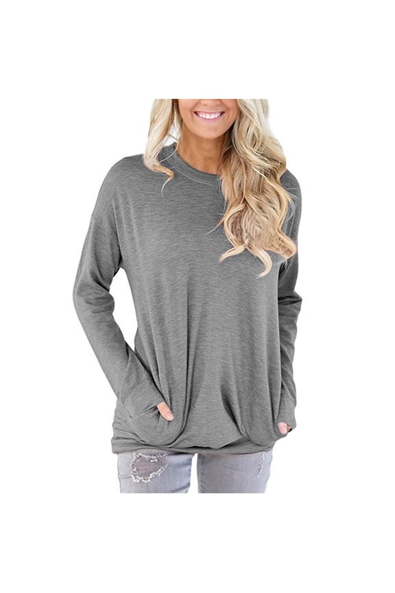 Long Sleeve Pullover Tunic Crew Neck Top, Baggy Casual Blouse Tops Shirt for Women, Fall Henley Crew Neck Holiday Casual Print Tunic Loose Casual Tee Tops Blouses S-2XL