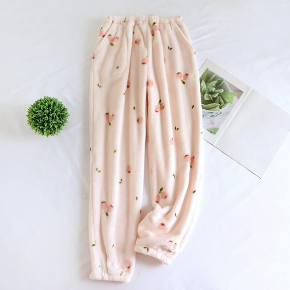 QLEICOM Lounge Pants Women,Pants for Women,Women's Coral Fleece Sleep Pants with Pockets and Cuffed Ankles for Lounge and Outdoor Wear Thermal Pants Provide All-Day Comfortable with Versatile Fits