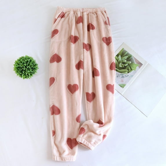 QLEICOM Lounge Pants Women,Pants for Women,Women's Coral Fleece Sleep Pants with Pockets and Cuffed Ankles for Lounge and Outdoor Wear Thermal Pants Provide All-Day Comfortable with Versatile Fits