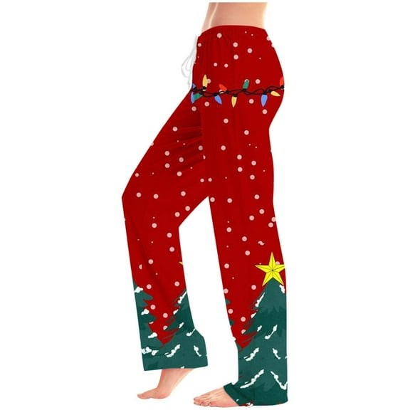 QLEICOM Lounge Pants Women,Pants for Women,Womens Lightweight Christmas Print Lounge Terry Jogger Pajama Pant Available in Plus Size