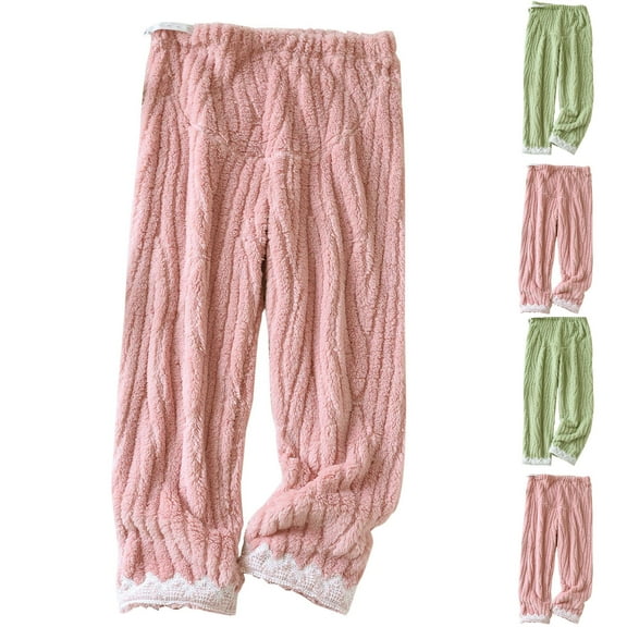 QLEICOM Lounge Pants Women,Pants for Women,Womens Solid Fluffy Pajama Pants Fuzzy Fleece Cozy Lounge Pants with Pockets Winter Warm PJs Bottoms