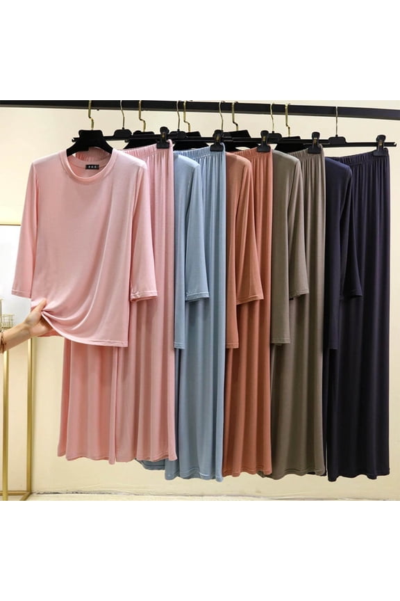 Lounge Sets for Women,Fall Pajamas Women,Womens Pajamas Sets 2 Piece Lounge Set 3/4 Sleeve Tops and Long Pants Soft Pjs Loungewear with Pockets