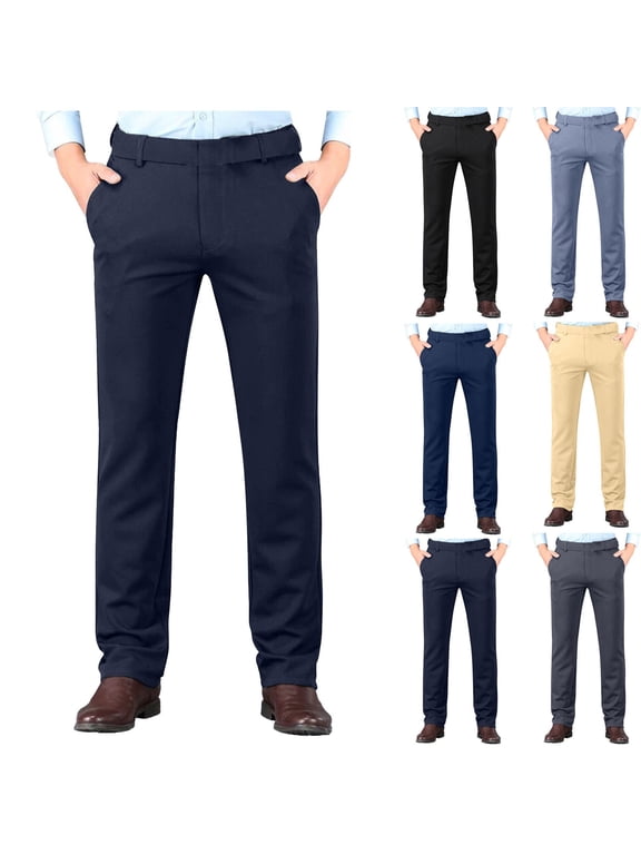 Mens Dress Pants,Pants for Men,Men Classic Flat Front Dress Pants in Solid Color for Business Casual Office Wear Versatile Mens Pants Feature Modern Straight Leg and Permanent Crease
