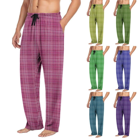 QLEICOM Mens Pajama Pants,Long Johns for Men Thermal,Men's Checkered Print Sleep Pants with Elastic Waist and Two Pockets In Straight Leg Cut Lounge Pants Relaxed Comfortable for and Casual Wear
