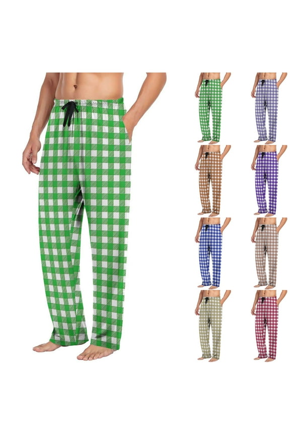Mens Pajama Pants,Long Johns for Men Thermal,Men's Checkered Print Sleep Pants with Elastic Waist and Two Pockets In Straight Leg Cut Lounge Pants Relaxed Comfortable for and Casual Wear
