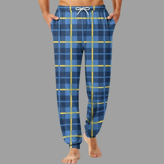 QLEICOM Mens Pajama Pants,Mens Lounge Pants,Men's Plaid Sleep Pants with Drawstring Waist and Cuffed Ankles for Lounge Comfortable Soft Pajama Pants Feature Side Pockets and Relaxed Fits