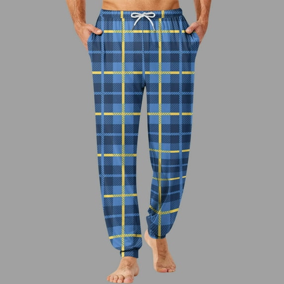 QLEICOM Mens Pajama Pants,Mens Lounge Pants,Men's Plaid Sleep Pants with Drawstring Waist and Cuffed Ankles for Lounge Comfortable Soft Pajama Pants Feature Side Pockets and Relaxed Fits
