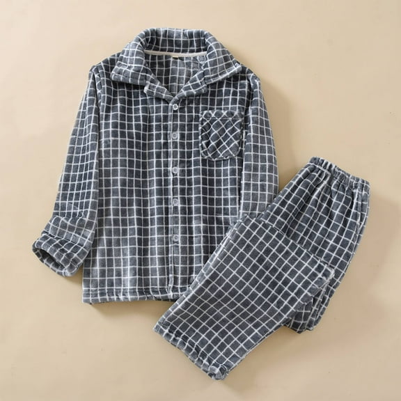 QLEICOM Mens Pajamas Set,Thermals for Men,Men Pajama Set Long Sleeve Flannel Pajama Sets Soft Woven Plaid 2 Piece Button Down Lounge Set