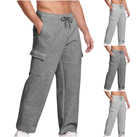 QLEICOM Mens Pants,Joggers for Men,Men Fleece Lined Sweatpants for Cold Weather with Soft Brushed Interior and Elastic Waist Warm Winter Pants with Straight Leg and Deep Pockets