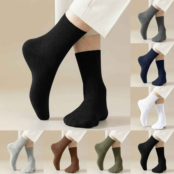 QLEICOM Mens Socks,5 Pairs Men Crew Socks Solid Color Made From Breathable with Ribbed Knit Multipack Offers All-Day Comfortable for Work Casual and Athletic Wear Coffee