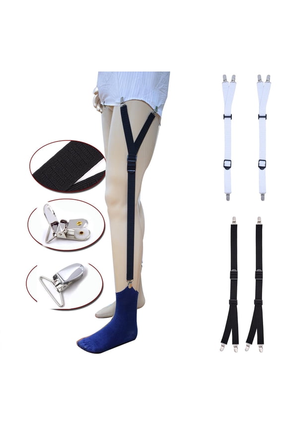 Mens Socks,Socks for Men,Men's Solid Color Garter with Adjustable Straps and Pattern Elastic Sock Features Three Grip Clasps for Secure Fits Black