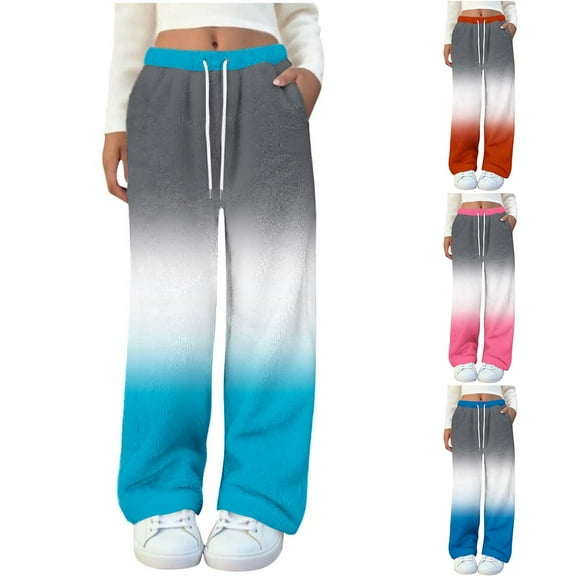 QLEICOM Pajama Pants Women,Winter Pants for Women,Womens Print Wide Leg Lounge Pants with Pockets Casual Relaxed Comfortable Loose Soft Knit Pajama Pants with Drawstring