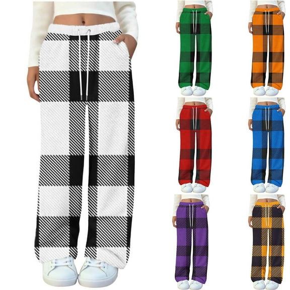 QLEICOM Pajama Pants Women,Winter Pants for Women,Womens Pajama Pants Plaid Sleep Lounge PJs Bottoms with Pockets