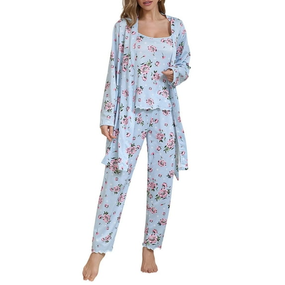 QLEICOM Pajamas for Women Set,Womens Lounge Set,3-Piece Sleepwear Set with Robe Pants and Camisole Soft Fashion Loungewear Collection for Ultimate Home Comfortable