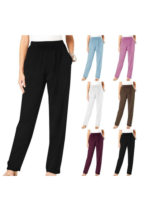 Pants for Women,Womens Pants Casual,Women's Fleece Lined Pants with Elastic Waist and Practical Pockets Warm Solid Color Trousers for Cold Weather Comfortable