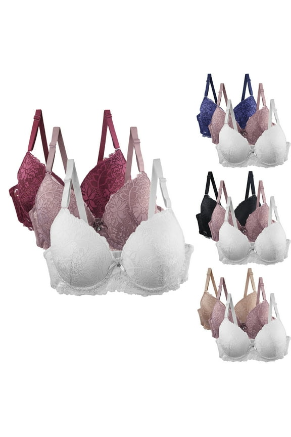 Plus Size Bra,Bras for Women,3 Pack Plus Size Seamless Bras with Lace Accents and Push Up Collection Breathable Comfortable for Everyday Wear