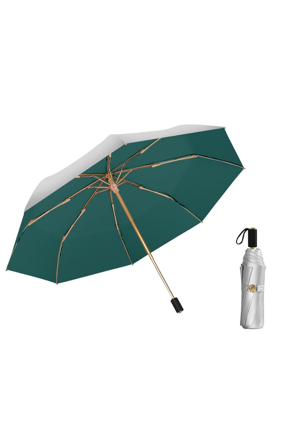 Portable 41.3 x 37.4 x 22.1 IN Travel Umbrella Windproof Compact Auto Umbrella with 99% UV Resistant Vinyl Coating, Double Layer Titanium Plastic 8 Rib Aluminum Alloy Folding Umbrella Green
