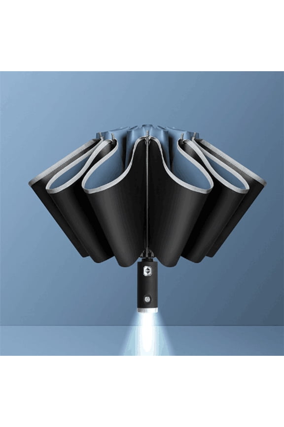 Portable Umbrella 41.3 x 41.3 x 24.4 IN Travel Umbrella with LED Flashlight Handle, Folding Auto Umbrella, Aluminum Alloy Holder Sun Shade Umbrella with Reflective Safety TapeBlue