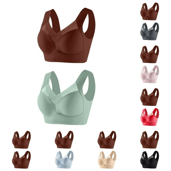 QLEICOM Push Up Bra,Bras for Women,2 Pack Women's Lightweight Wireless Bra with Lace and Push Up Adjustable Bralette Comfortable Support In Solid Colors