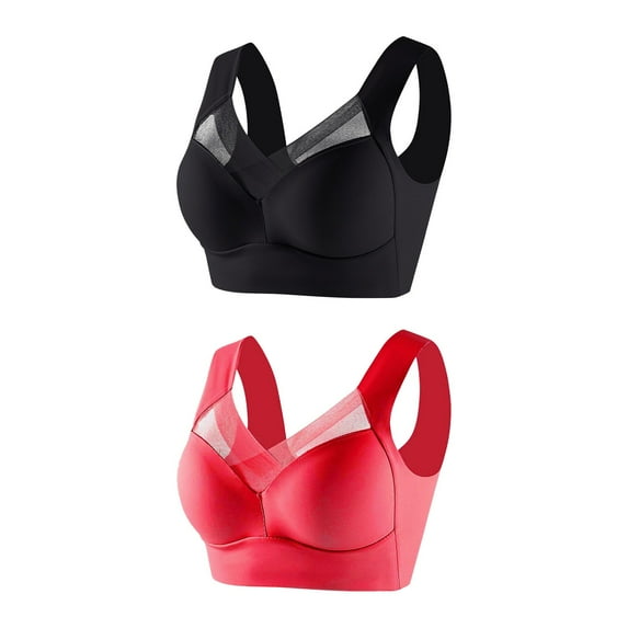 QLEICOM Push Up Bra,Bras for Women No Underwire,2 Pack Women's Wireless Bra with Lace and Push Up Shaping Thin Style Solid Color Comfortable for Everyday Wear