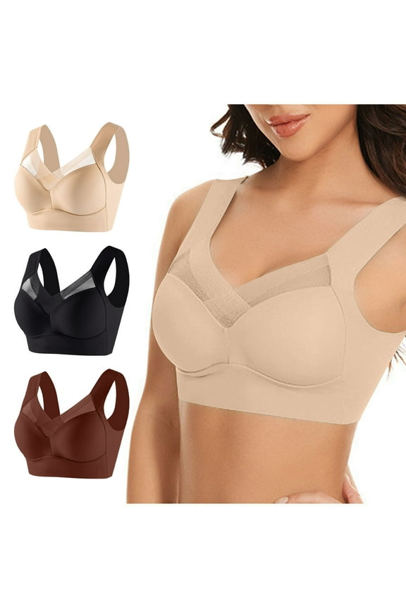 Push Up Bra,Bras for Women No Underwire,3 Pack Women's Wireless Bralette with Mesh Fabric and Side Support Thin Camisole Comfortable Daily Wear