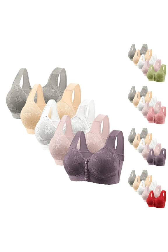 Push Up Bra,Bras for Women No Underwire,5 Pack Plus Size Front Closure Bralette Without Underwire In Push Up Set Includes Thin Cup Styles for Everyday Comfortable