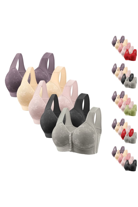 Push Up Bra,Bras for Women No Underwire,5 Piece Plus Size Front Closure Bralette Set Wireless Lightly Lined Demi Cup Racerback for Easy Wear Light Lift Casual Comfortable Purple