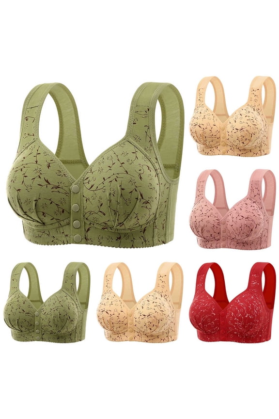 Push Up Bra,Bras for Women No Underwire,Plus Size Print Bra with Front Closure and Wireless Shaping Adjustable Style Side Support for Full Figures