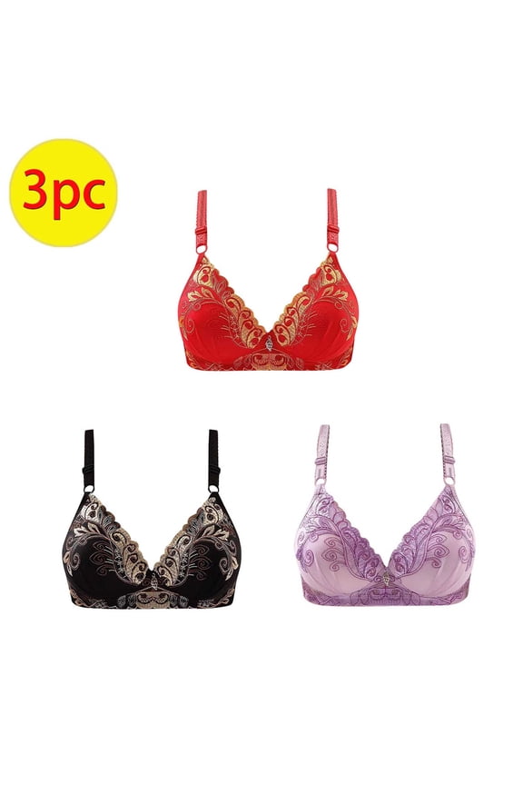 Push Up Bras for Women,Womens Bras,3 Pack Women's Wireless Bras with Embroidered Detail and Push Up Breathable Set Comfortable Support for Everyday Wear