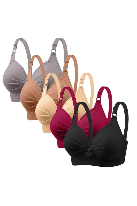 Push Up Bras for Women,Womens Bras,5 Pack Women's Wireless Bra with Push Up and Breathable Comfortable Value Set Includes Gray Black Khaki Nude and Burgundy