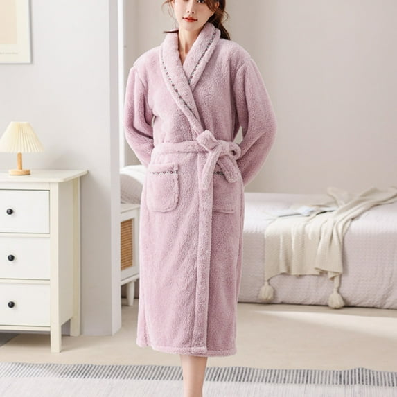 QLEICOM Robes for Women,Womens Pajamas,Robes for Women Solid Long Soft Warm Full Length Bathrobes with Pockets Luxurious Plush Fleece Winter Gifts