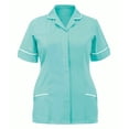 thumbnail image 1 of QLEICOM Scrubs Tops for Women, Plus Size Lapel V-Neck Scrubs Short Sleeve Casual Loose Solid Color Blouse Tops, Shirring Tunic Uniform Workwear with Two Pocket, Scrub Tops S-3XL, 1 of 3