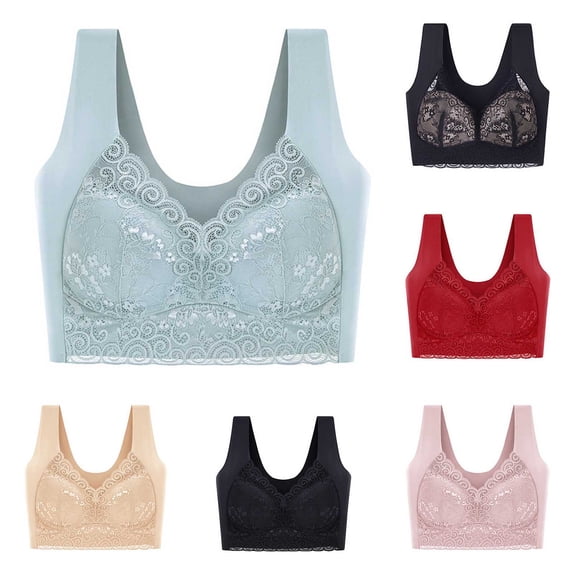 QLEICOM Seamless Bras for Women,Push Up Bra,Full Coverage Lace Underwire Bras Seamless with Lift and Support for Smooth Look and Secure Fits Under Any Style of Shirts Blue