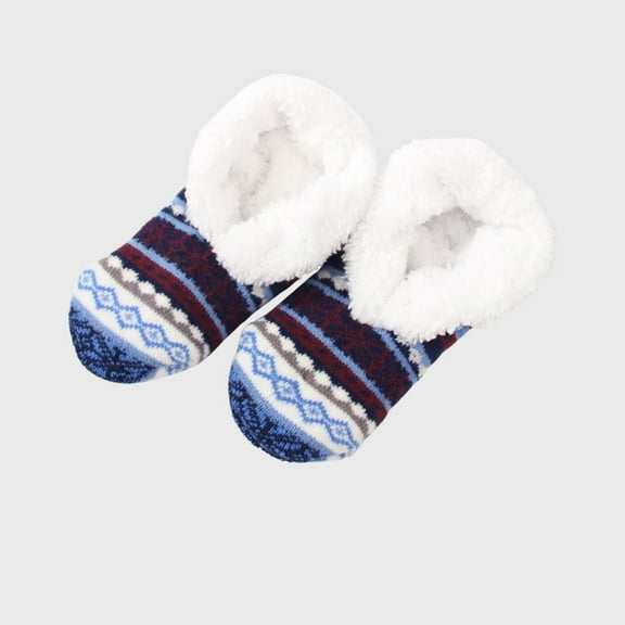 QLEICOM No Show Socks Womens,Socks for Women,Women's Print Slipper Socks with Faux Shearling Lining and Non-Slip Grip Bottoms Socks Fashion for Indoor Wear On Hardwood Floors Navy
