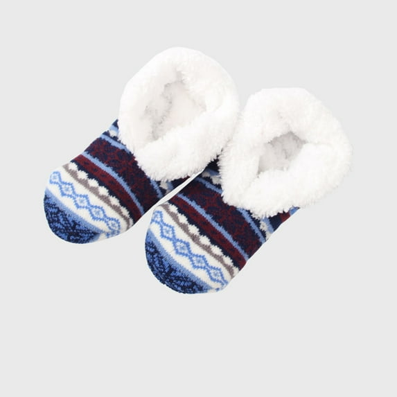 QLEICOM No Show Socks Womens,Socks for Women,Women's Print Slipper Socks with Faux Shearling Lining and Non-Slip Grip Bottoms Socks Fashion for Indoor Wear On Hardwood Floors Navy