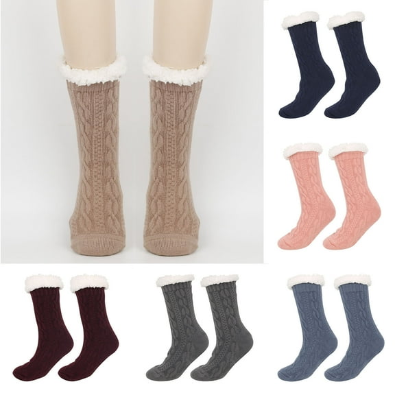 QLEICOM Socks for Men,Womens Socks,Unisex Mid-Crew Slipper Socks with Wool and Antiskid Grip for Hard Floor Safety Thermal Knit Socks Provide Warmth and Breathability for Indoor Wear Navy