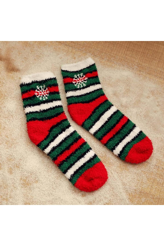 Socks for Women,Womens Socks,Women's Christmas Socks with Snowflake Print Soft Fleece for Holiday Comfortable Plush Crew Socks Fashion for Gift Giving and Cozy Winter Nights Red