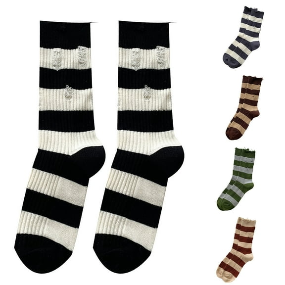 QLEICOM Socks for Women,Womens Socks,Women's Fashion Crew Socks with Stripe and Distressed Details for Trendy Look Comfortable Stretch Socks Offer Casual Style for Everyday Street Wear Green